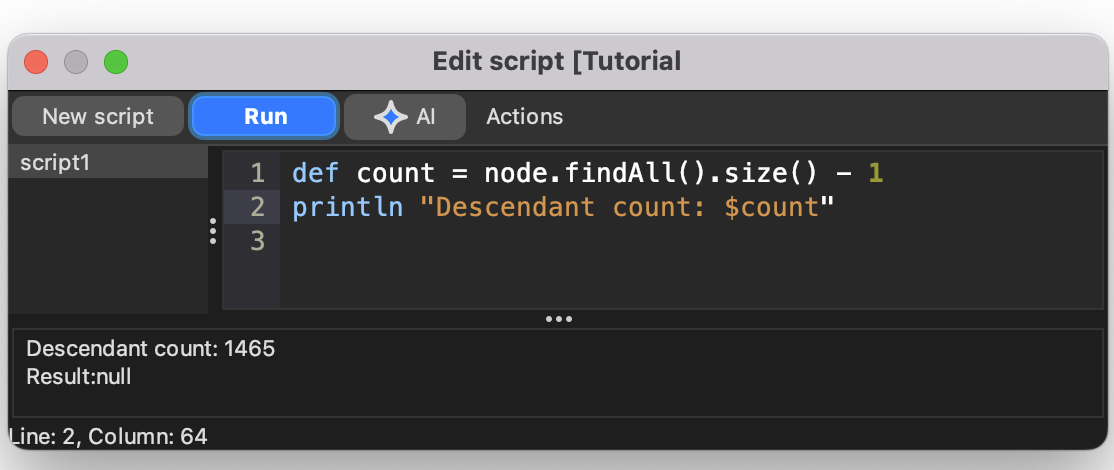 Script Editor with AI button